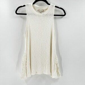 eri + ali Women's Cream Ribbed Lace Side Tank Top XS Sleeveless